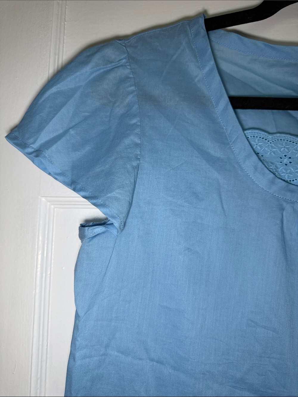 Architect Light Blue Scoop Neck Eyelet Blouse Cap‎ Sleeve Size Large Petite - Picture 5 of 7